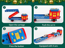 Load image into Gallery viewer, Electric Christmas Train Set with Deformable Carriage 4 Random Alloy Cars Sound Smoke and Cool Light Christmas Tree Train Gift for Kids
