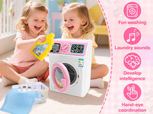 Load image into Gallery viewer, Kids Washing Machine Toy Set Pretend Play Household toy Set Laundry Washer with Lights, Sounds & Music Interactive Educational Toy with Detergent Bottle, Basket & Cloth Role Play Gift for Boys & Girls Ages 3+