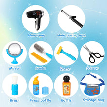 Load image into Gallery viewer, Stylist Hairdresser Barber Salon Role Play Set with Hairdryer Curling Iron Belt Styling Accessories Pretend Play Set for Kids
