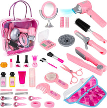 Load image into Gallery viewer, Pretend Makeup Set Hairdressing & Makeup Toy Set Barber Shop And Beauty Role Playset with Portable Bag Package Perfect Gift for Kids