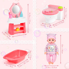 Load image into Gallery viewer, 24 Pcs Baby Doll Playset with Bath and Feeding Accessories Play includes a baby bathtub, toilet with light and sound, bathroom vanity with mirror Doll Toys for Kids