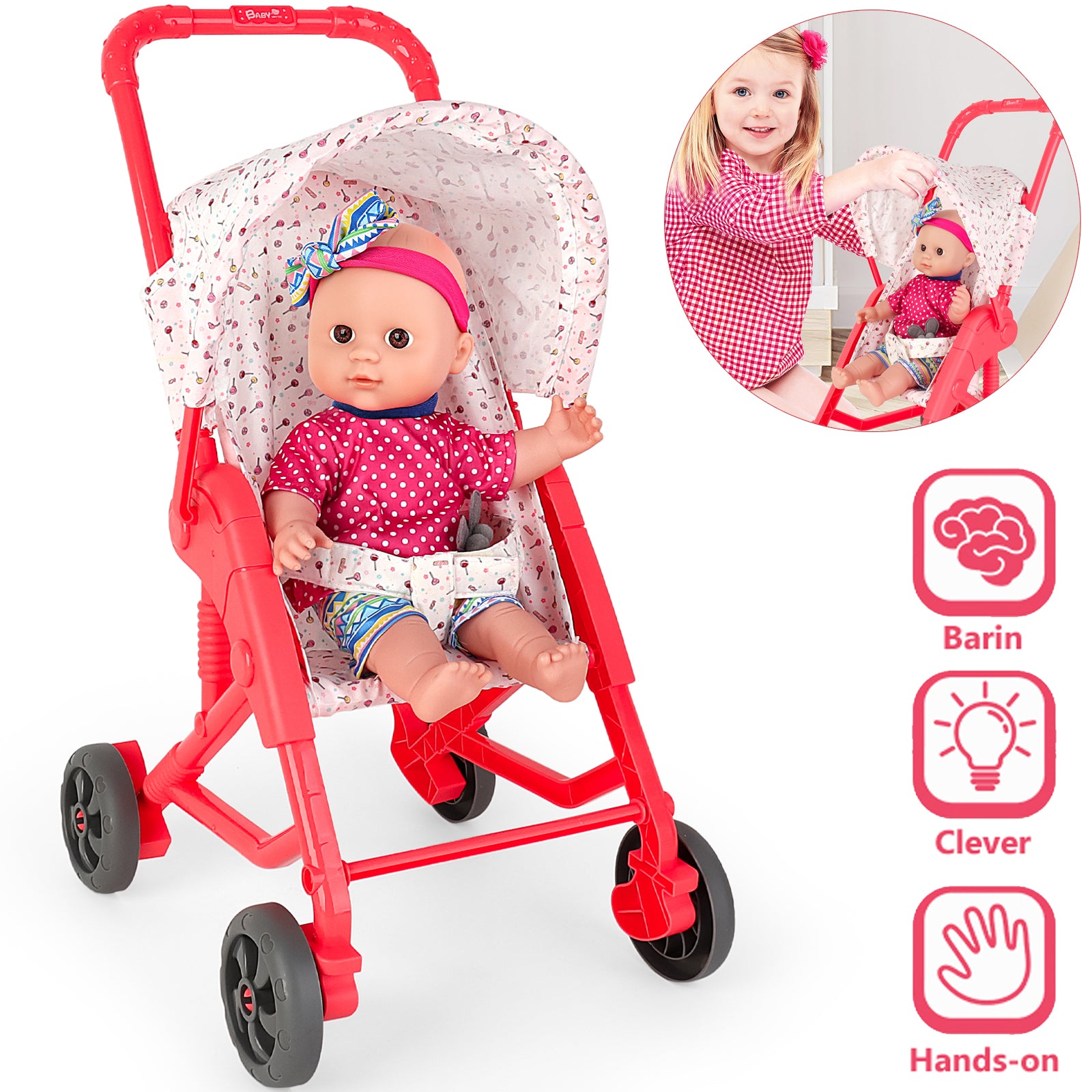 baby doll with stroller set Baby Doll Stroller Set Pushchair Doll Playset with Soft Smooth 13 Inch –  deaotoys