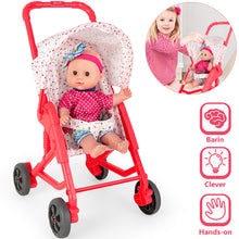 Load image into Gallery viewer, Baby Doll Stroller Set Pushchair Doll Playset with Soft Smooth 13 Inch New-born Doll Great Nurturing Nursery Role Play Set