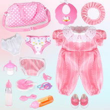 Load image into Gallery viewer, 17PCS Baby Doll Care Set Complete Accessory Kit for Newborn Baby Dolls - Includes Clothes, Bottle, Pacifiers, Diapers, Bibs, and Plates for Pretend Play Perfect for Girls and Kids (Doll Not Included)