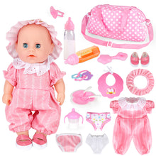 Load image into Gallery viewer, 17PCS Baby Doll Care Set Complete Accessory Kit for Newborn Baby Dolls - Includes Clothes, Bottle, Pacifiers, Diapers, Bibs, and Plates for Pretend Play Perfect for Girls and Kids (Doll Not Included)