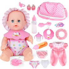 Load image into Gallery viewer, 17PCS Baby Doll Care Set Complete Accessory Kit for Newborn Baby Dolls - Includes Clothes, Bottle, Pacifiers, Diapers, Bibs, and Plates for Pretend Play Perfect for Girls and Kids (Doll Not Included)