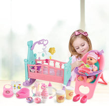 Load image into Gallery viewer, My First Baby Doll 15 Pieces Play Set with Miniature Crib Mobile High Chair Baby Doll Kids Toys Prefect Christmas Gift