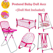 Load image into Gallery viewer, Kids Deluxe 5 -in-1 Baby Doll Pretend Play Set with Cot Bed Bouncer Adjustable Swing Seat and High Chair Accessories (Doll Not Included)