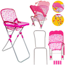 Load image into Gallery viewer, Kids Deluxe 5 -in-1 Baby Doll Pretend Play Set with Cot Bed Bouncer Adjustable Swing Seat and High Chair Accessories (Doll Not Included)