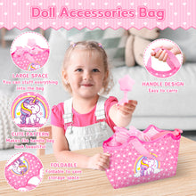 Load image into Gallery viewer, Baby Doll Bassinet Bed Backpack Playset includes a realistic baby doll, doll bassinet, backpack, handbag, doll clothes, feeding plate, toy bell and more for 3 4 5 6+ Year Old Kids Girls