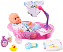 Load image into Gallery viewer, 13¡± Baby Doll Bath Time Play Set Pink with Real Water Faucet Function Removable Clothes Smooth Edges Toys Great Birthday Christmas Gift