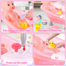 Load image into Gallery viewer, Baby Doll Bath Play Set with Real Working Bathtub, Clothes and Bath Accessories, Small Baby Doll Bath Toys My First Baby Doll Bath Play Set is perfect for a little one who loves to nurture and take care of things