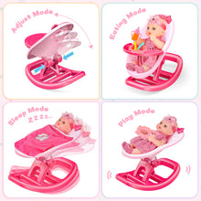 Load image into Gallery viewer, 2 in 1 Baby Doll Playset 20pcs Multi Functional Baby Doll Set Upgrade Baby Rocker Chair with Handbag Feeding Nursery Pretend Play Toy Great toys gifts for girls 3 4 5 6 7 8 years old.