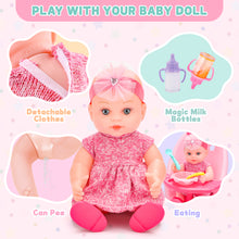 Load image into Gallery viewer, 2 in 1 Baby Doll Playset 20pcs Multi Functional Baby Doll Set Upgrade Baby Rocker Chair with Handbag Feeding Nursery Pretend Play Toy Great toys gifts for girls 3 4 5 6 7 8 years old.