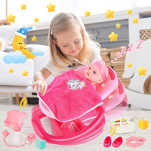 Load image into Gallery viewer, 2 in 1 Baby Doll Playset 20pcs Multi Functional Baby Doll Set Upgrade Baby Rocker Chair with Handbag Feeding Nursery Pretend Play Toy Great toys gifts for girls 3 4 5 6 7 8 years old.