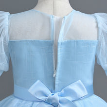 Load image into Gallery viewer, Girls Long Bubble Sleeve Sweet and Cute Long Mesh Fluffy Dress Wedding Flower Girl Costume Sequin Embroidered Tiered Puffy Tulle Princess Dress