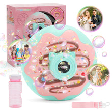 Load image into Gallery viewer, Magical Donut Camera Bubble Machine Automatic Light-Up Bubble Blower Fun Music & One-Click Operation | Perfect Outdoor Toy for Kids & Families | Trendy Summer Bubble Machine Pink and Green