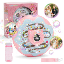 Load image into Gallery viewer, Magical Donut Camera Bubble Machine Automatic Light-Up Bubble Blower Fun Music & One-Click Operation | Perfect Outdoor Toy for Kids & Families | Trendy Summer Bubble Machine Pink and Green