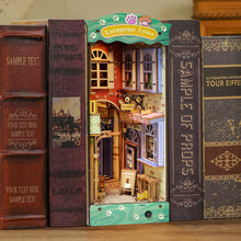 Load image into Gallery viewer, DIY Book Nook Kit DIY Dollhouse Booknook Bookshelf Insert Decor Alley Book Nook Wood Bookend Model Building (Stree & Cat Modle)