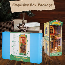 Load image into Gallery viewer, DIY Book Nook Kit DIY Dollhouse Booknook Bookshelf Insert Decor Alley Book Nook Wood Bookend Model Building (Stree & Cat Modle)