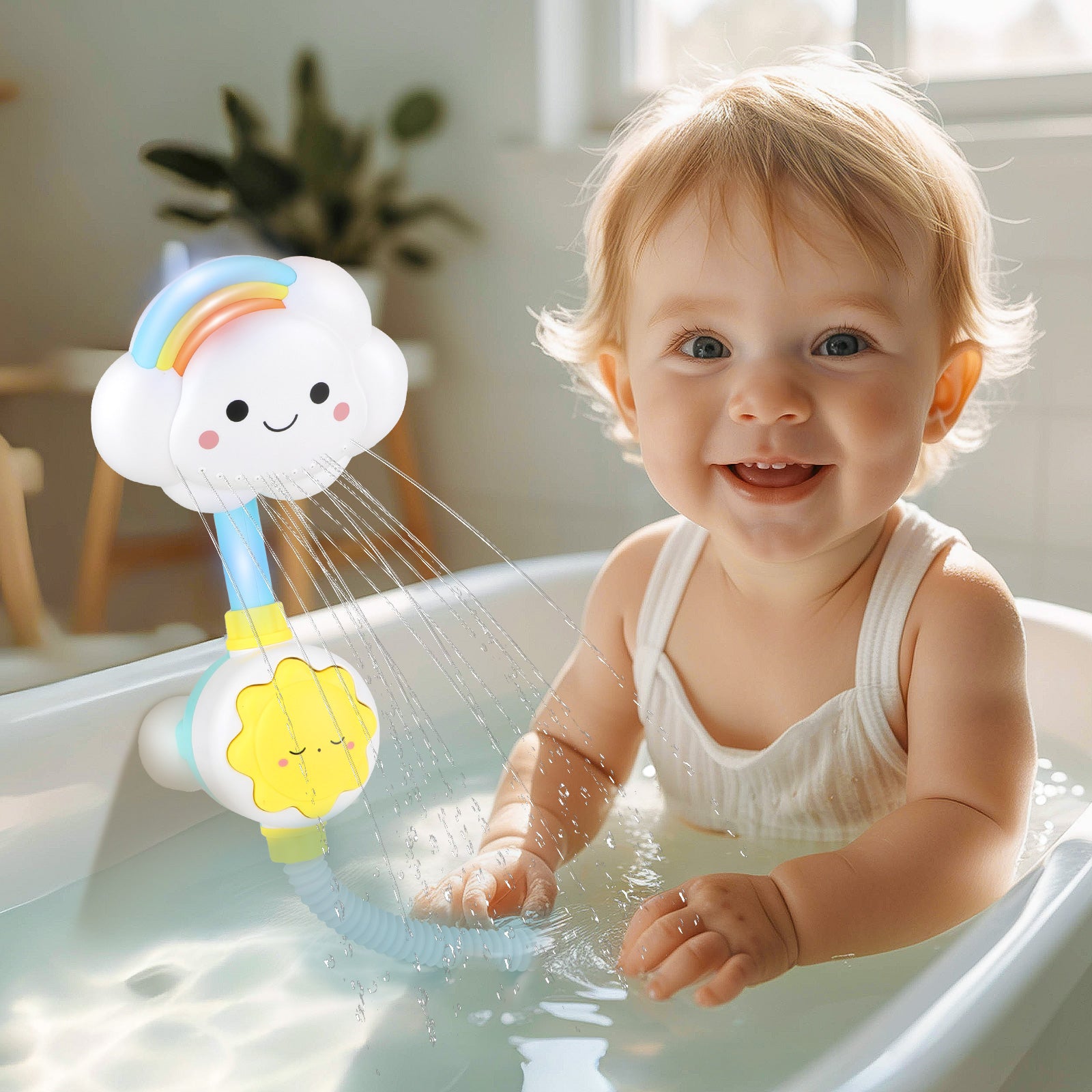 Baby Shower Bath Toy Set Cloud Sprinkler Faucet with Foldable Bathtub deaotoys