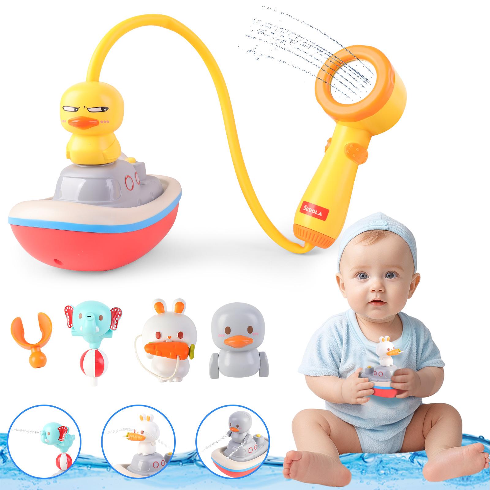 Baby Bath Time Shower Toy Set Floating Boat and Cute Animal Sprinkler Toys with Detachable Shower Head Interactive Water Spray Features Perfect