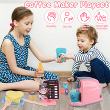 Load image into Gallery viewer, Coffee Shop Set with Coffee Maker Toy Menus Cash Register Toy Play Food Gift for Toddlers Boys Girls Aged 3+