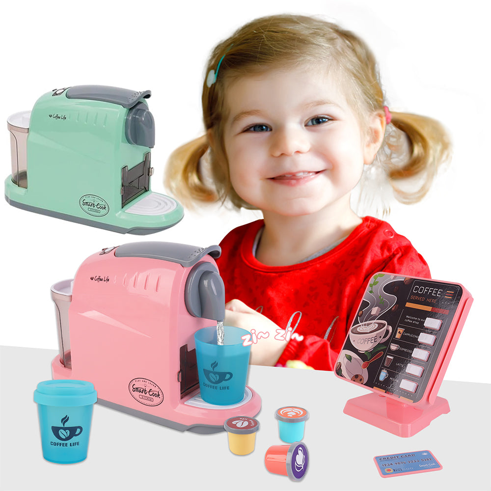 Coffee Shop Set with Coffee Maker Toy Menus Cash Register Toy Play Food Gift for Toddlers Boys Girls Aged 3