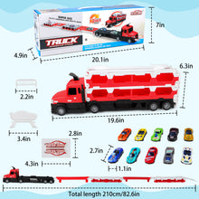 Load image into Gallery viewer, 2-in-1 Alloy Car Transport Truck Toy Set Versatile Foldable Catapult Race Track Set includes 10 Cars with Lights & Music Gift for Kids