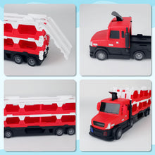 Load image into Gallery viewer, 2-in-1 Alloy Car Transport Truck Toy Set Versatile Foldable Catapult Race Track Set includes 10 Cars with Lights & Music Gift for Kids
