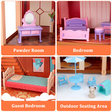 Load image into Gallery viewer, Dream Dolls House Playset for Kids 3-Story Castle Dollhouse 2 Dolls Toy Figures 14 PCs Furniture Accessories Multiple Assembly Toy Gift