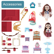 Load image into Gallery viewer, Dream Dolls House Playset for Kids 3-Story Castle Dollhouse 2 Dolls Toy Figures 14 PCs Furniture Accessories Multiple Assembly Toy Gift