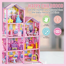 Load image into Gallery viewer, Princess My first Dolls House Kids Pink Grand Four Story Castle Dolls House Playset With Furniture Outdoor Space Open Sided For Girls