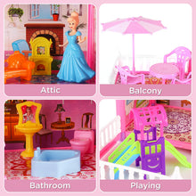 Load image into Gallery viewer, Princess My first Dolls House Kids Pink Grand Four Story Castle Dolls House Playset With Furniture Outdoor Space Open Sided For Girls