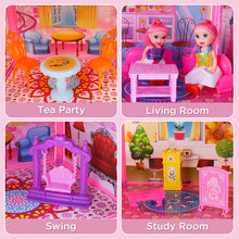 Load image into Gallery viewer, Princess My first Dolls House Kids Pink Grand Four Story Castle Dolls House Playset With Furniture Outdoor Space Open Sided For Girls