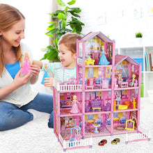 Load image into Gallery viewer, Princess My first Dolls House Kids Pink Grand Four Story Castle Dolls House Playset With Furniture Outdoor Space Open Sided For Girls