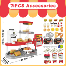 Load image into Gallery viewer, 71Pcs Kids Fast Food Playset Caterer Kitchen Toy Set with Cash Register & Drink Dispenser