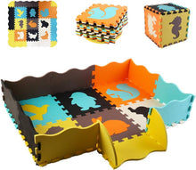 Load image into Gallery viewer, 25 Pieces EVA Foam Portable Foldable Safe Multiuse Soft Animal Play Mat with Boarders Educational Play Set