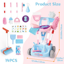 Load image into Gallery viewer, 14 PCS Kids Housekeeping Cleaning Pretend Play Set House Cleaning Tools Toys Kids Broom and Mop Set for Ages 3+