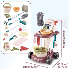 Load image into Gallery viewer, Household Cleaning Play Set with Broom Bucket Soap Bin Wet Floor Sign Dustpan Brush and Much More Included Great Fun for Kids