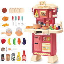 Load image into Gallery viewer, Kids Kitchen Toy Set with Light & Analog Sound Toy Large Cooking Toy with Realistic Oven Microwave Press Water Faucet Kitchenware Red