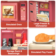 Load image into Gallery viewer, Kids Kitchen Toy Set with Light & Analog Sound Toy Large Cooking Toy with Realistic Oven Microwave Press Water Faucet Kitchenware Red