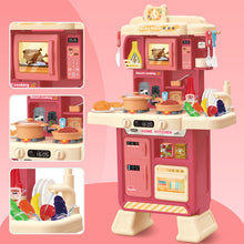 Load image into Gallery viewer, Kids Kitchen Toy Set with Light & Analog Sound Toy Large Cooking Toy with Realistic Oven Microwave Press Water Faucet Kitchenware Red