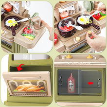 Load image into Gallery viewer, Green Pretend Kitchen Roly Play Set Kids Toy with Water Light Steam Features Gift Battery Operated Light and Sound