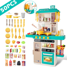 Load image into Gallery viewer, Green Realistic Lights & Sounds Kids Role Play Kitchen Set with Simulation of Spray Features Toys with Lots of Kitchen Accessories Gift