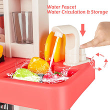 Load image into Gallery viewer, Pink Kitchen Playset Toy with Realistic Lights & Sounds Simulation of Spray Features Pretend Role Play Toys with Lots of Kitchen Accessories