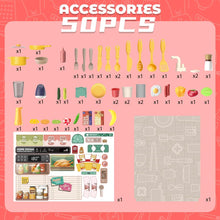 Load image into Gallery viewer, Pink Kitchen Playset Toy with Realistic Lights & Sounds Simulation of Spray Features Pretend Role Play Toys with Lots of Kitchen Accessories