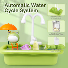 Load image into Gallery viewer, Green Frog Kitchen Play Sink with Running Water Pretend Play Wash-up Kitchen Sets Upgraded Water Faucet Kids Role Play Dishwasher Toy