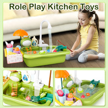 Load image into Gallery viewer, Green Frog Kitchen Play Sink with Running Water Pretend Play Wash-up Kitchen Sets Upgraded Water Faucet Kids Role Play Dishwasher Toy