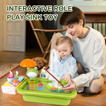 Load image into Gallery viewer, Green Frog Kitchen Play Sink with Running Water Pretend Play Wash-up Kitchen Sets Upgraded Water Faucet Kids Role Play Dishwasher Toy